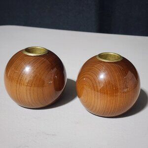 Vintage Mid-Century Modern Oregon Myrtlewood Round Ball Candle Holders Pair MCM